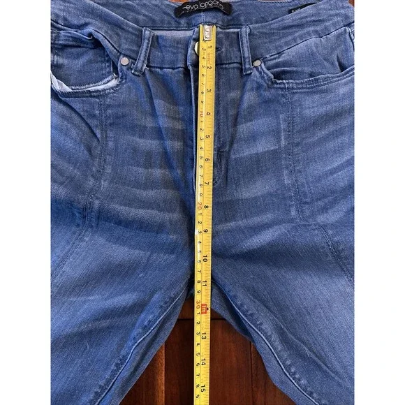 Eva Longoria Flare Distressed Slit Women’s Blue Denim Jeans Size 12 - Picture 14 of 16